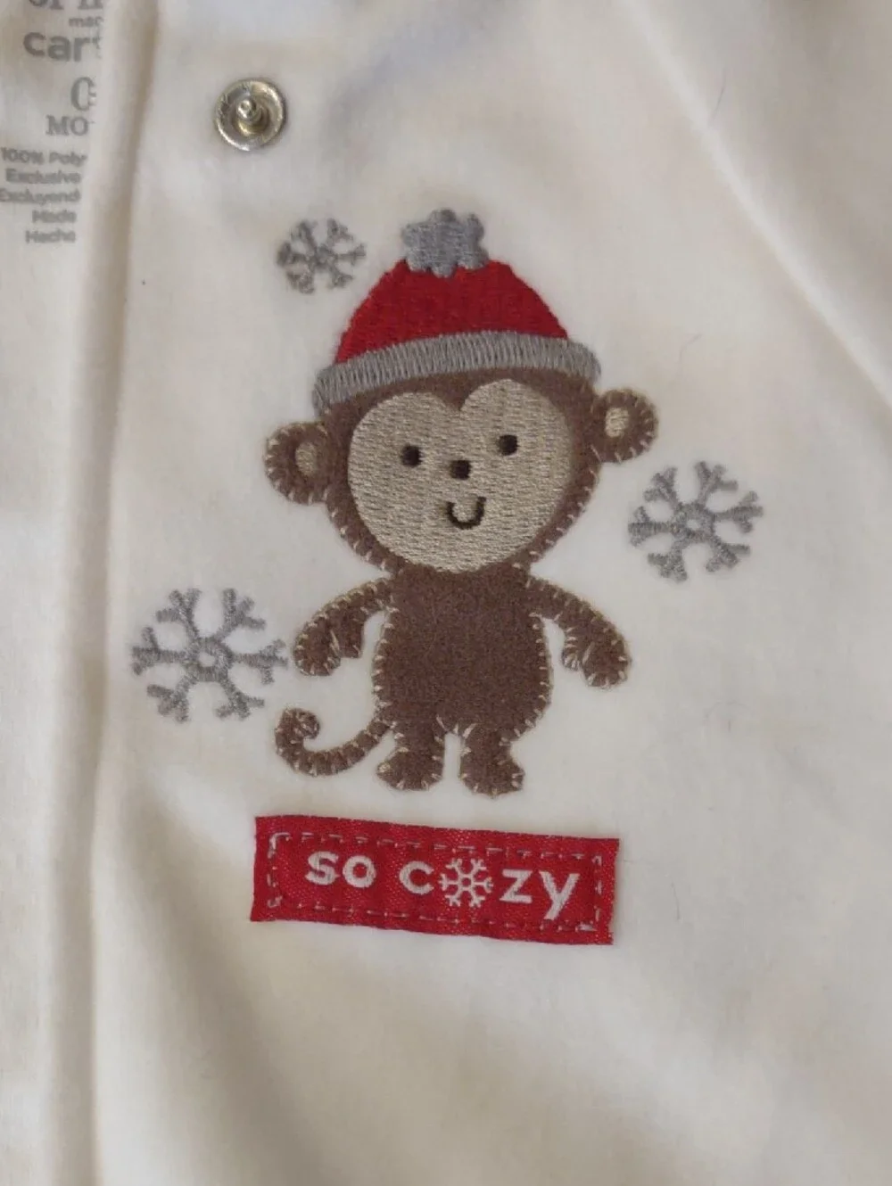 NWT Carter's White & Red Baby Sleep Sack w/ Monkey Graphic - Sz. O-9 Mos.